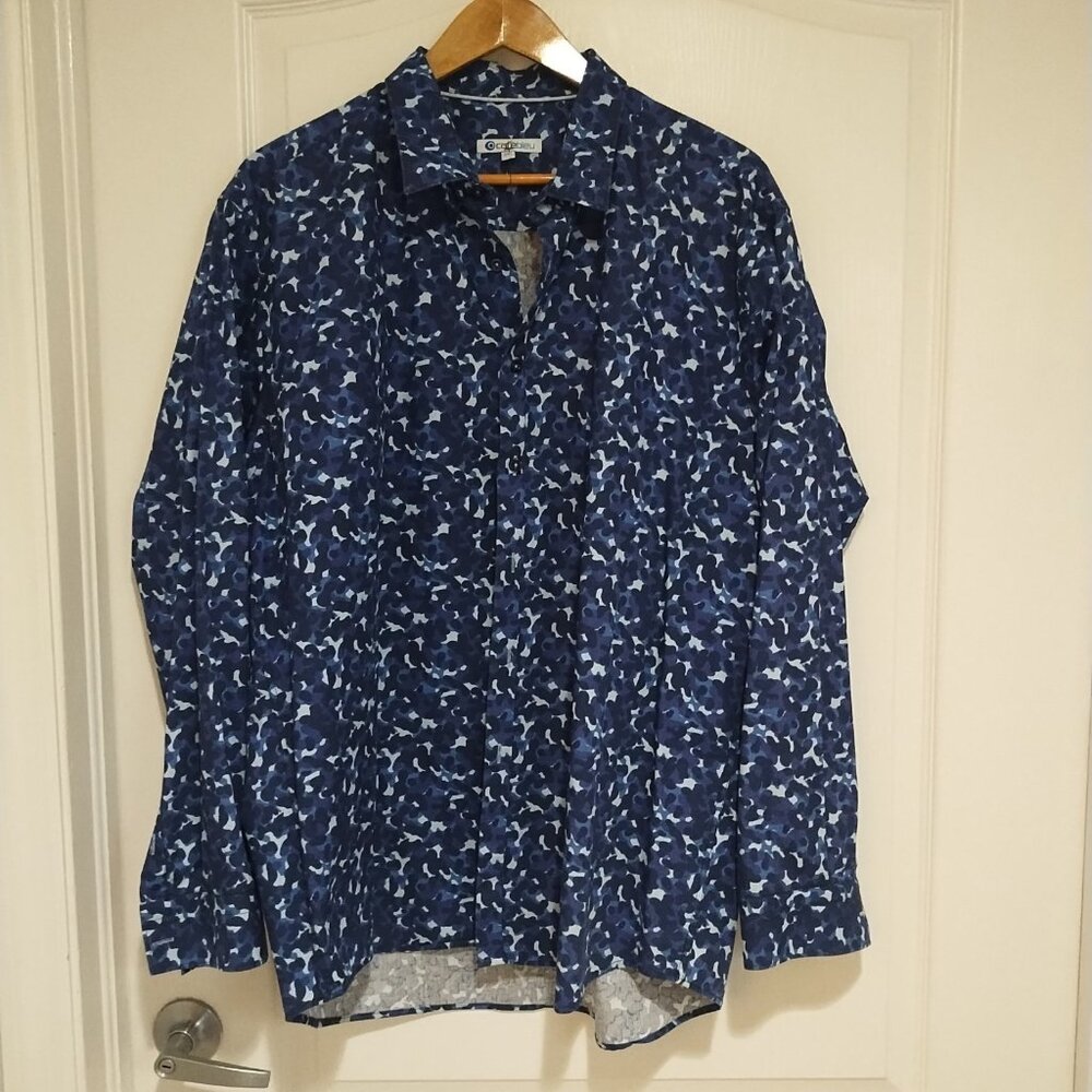 VTG Cafe Bleu Long Slv Button Down Shirt Cotton Blue Heavier Weight 2XL Boho
